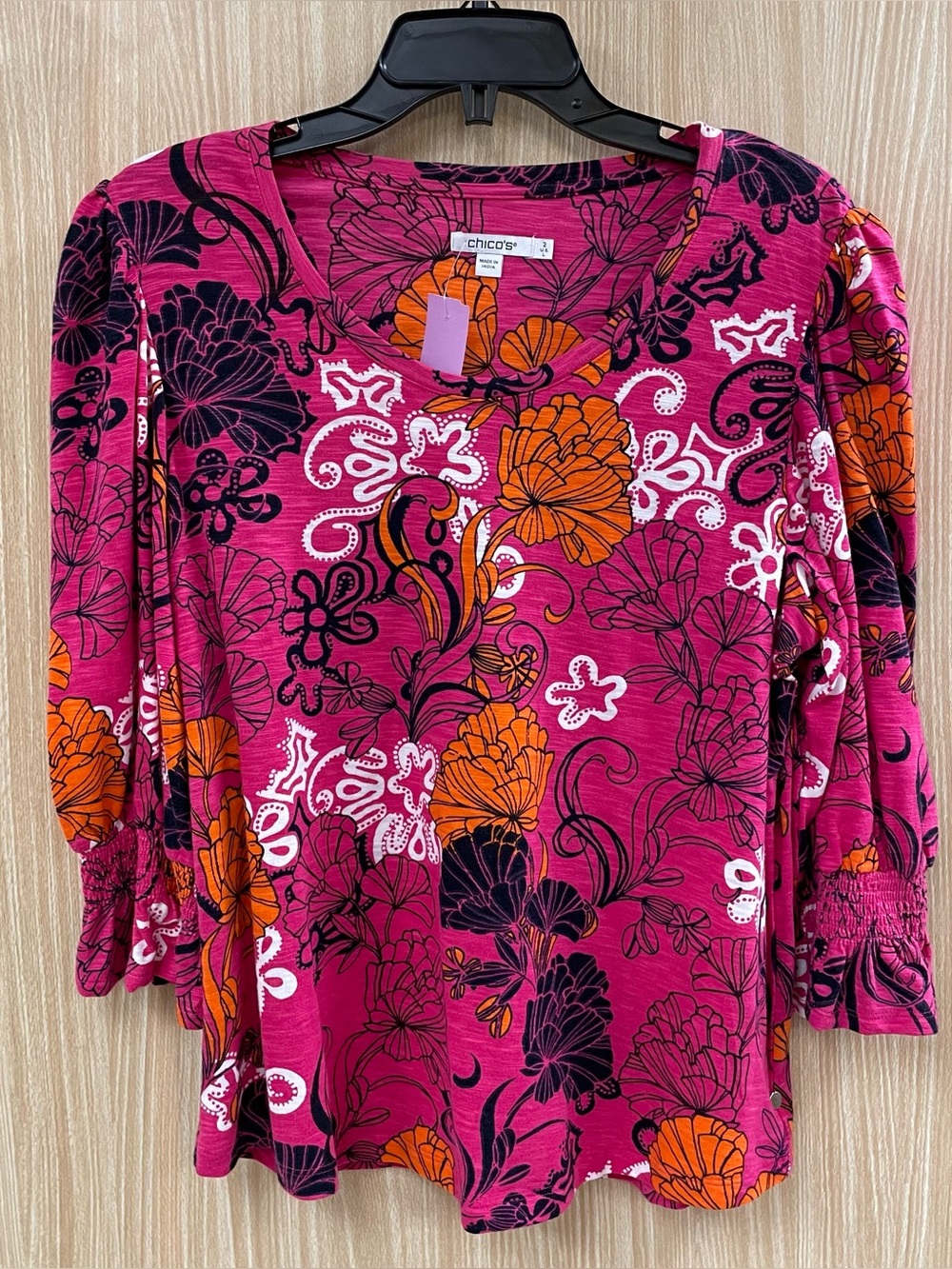 Chicos Pink Print Top Size 2 (L)
